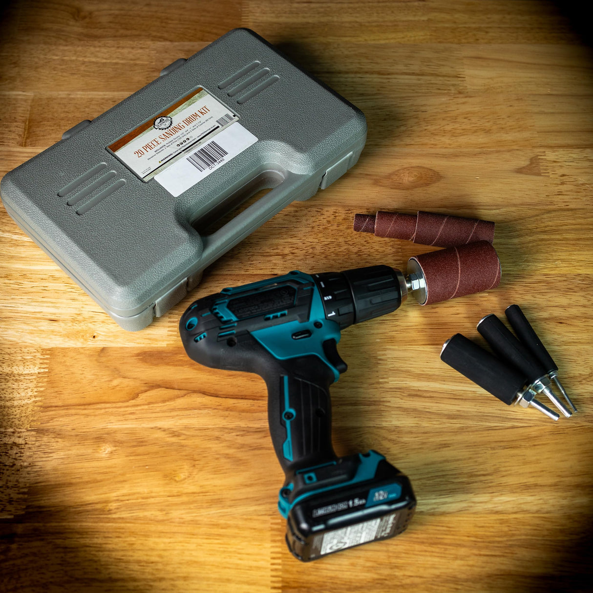 DCT 1/4 Inch Drive Drill Press Sanding Drum Kit - Rubber Sanding Drums (0.5-1.5 Inch) and Spindle Sander Sleeves, 20pc Deadwood Crafted Tools