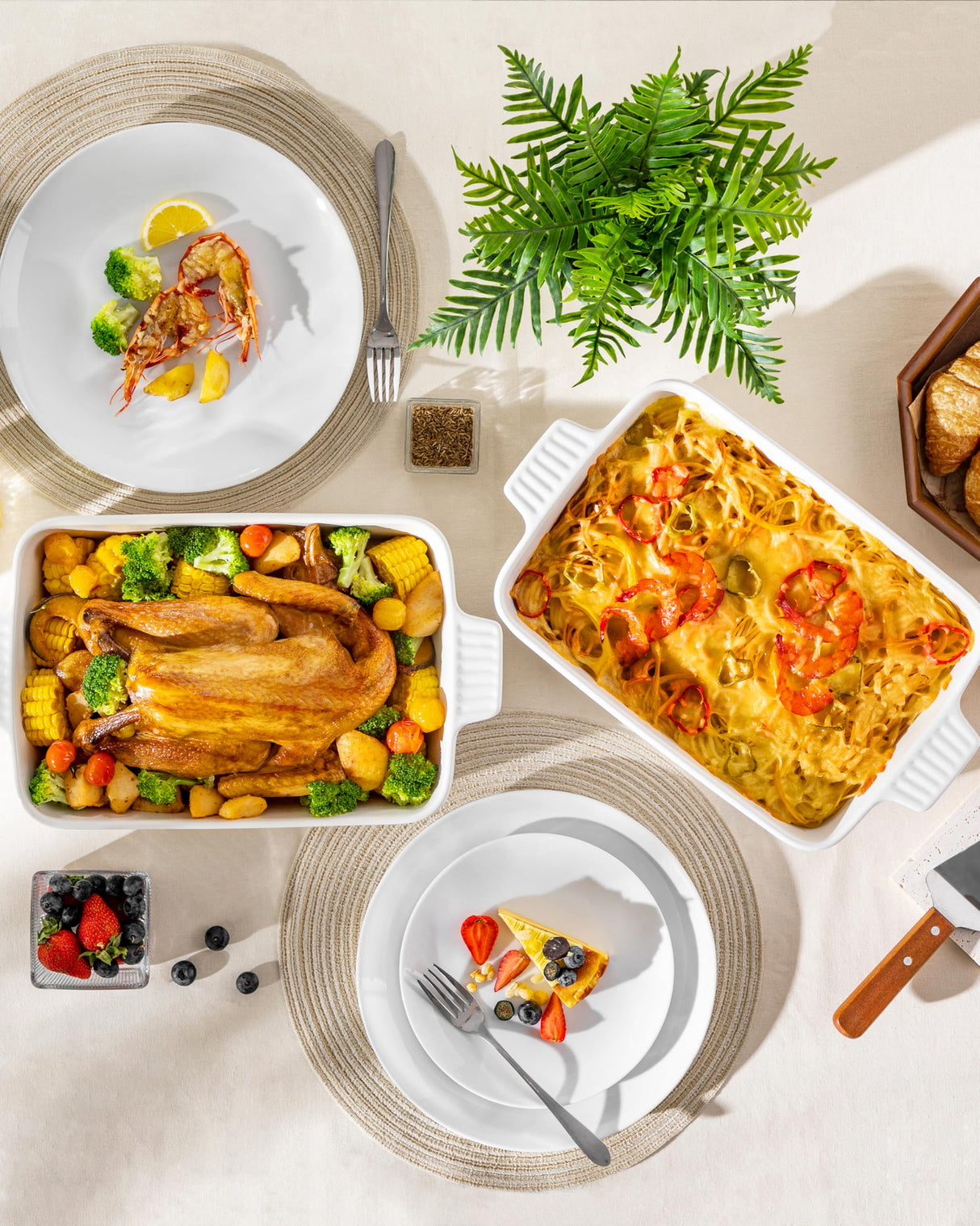 MALACASA 4.4 QT Baking Dish, 9x13 Large Casserole Dish for Oven, Ceramic Baking Pan, Rectangular Lasagna Pan Deep with Handles for Baking, Durable Microwave Oven Safe, White, Series BAKE-BAKE MALACASA