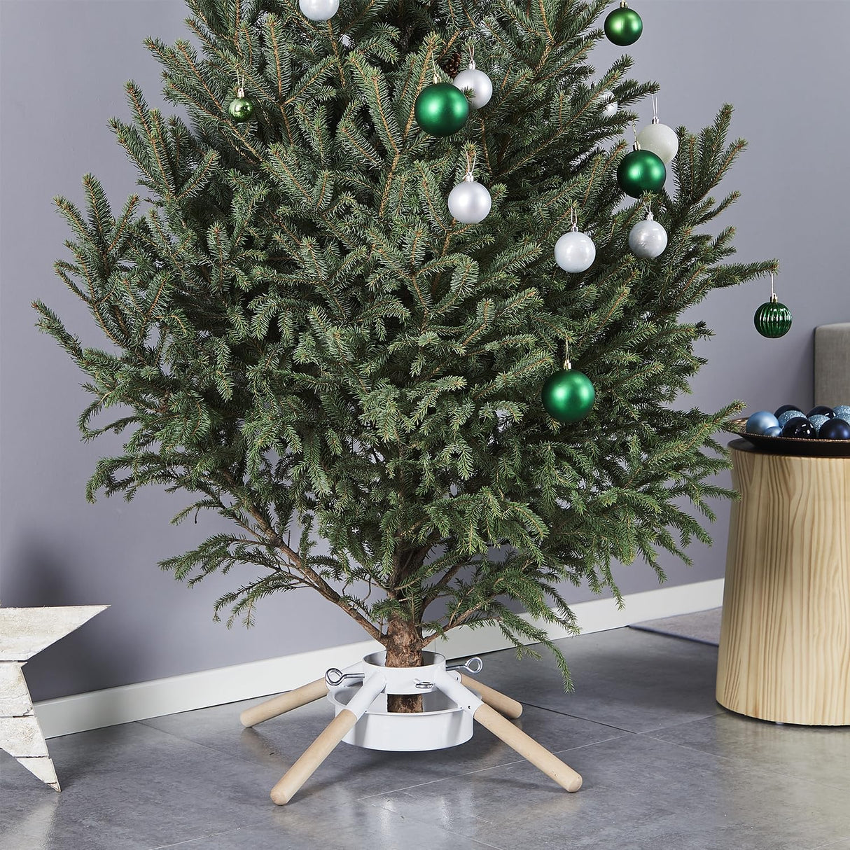 Blissun Christmas Tree Stand for Real Trees, Fits up to 8FT, Xmas Tree Holder and Base Stand, White Blissun