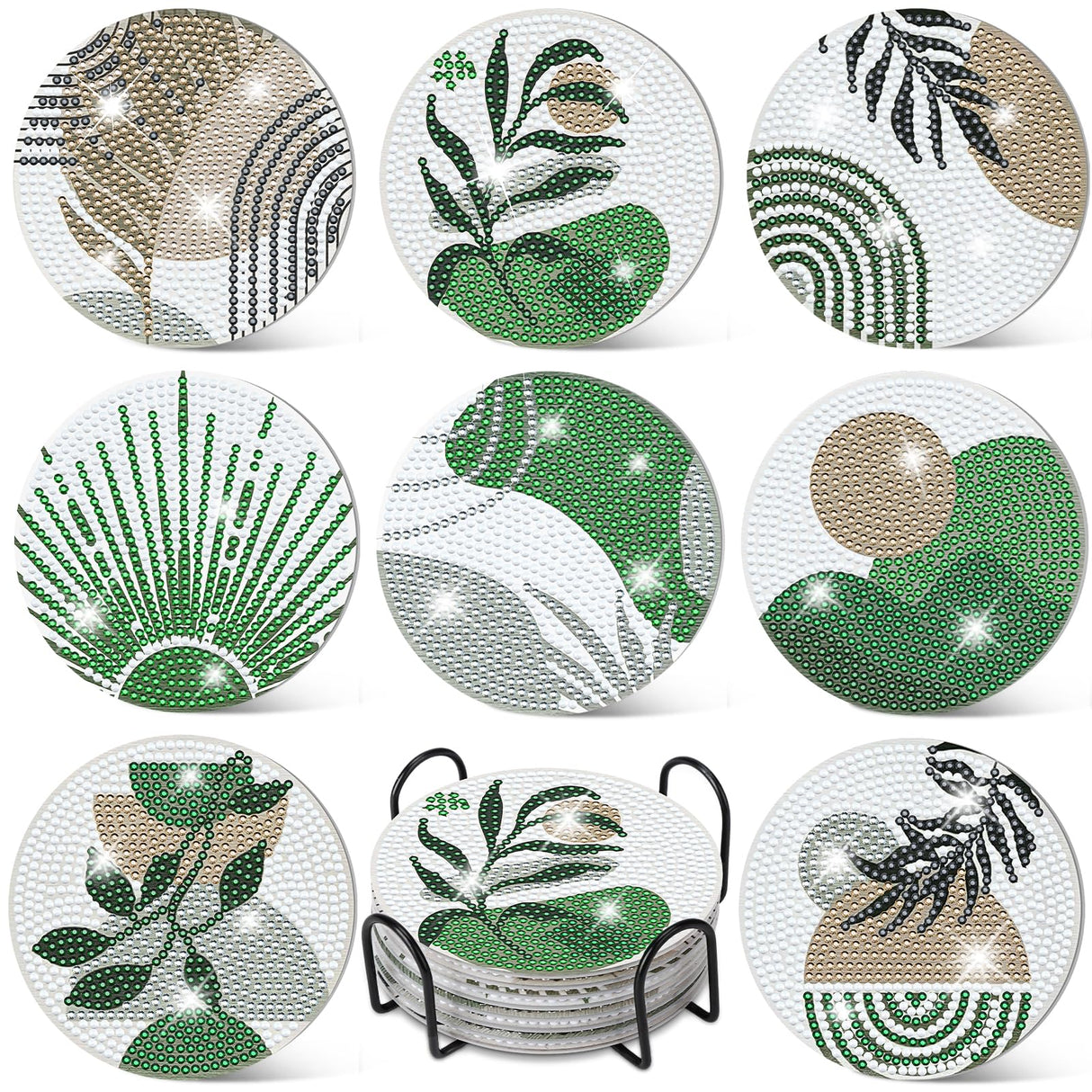 Ovveroche 8 Pcs Diamond Art Painting Coasters with Holder, Diamond Art Coasters Abstract Diamond Art Kits for Adults Beginner Craft Supplies Ovveroche