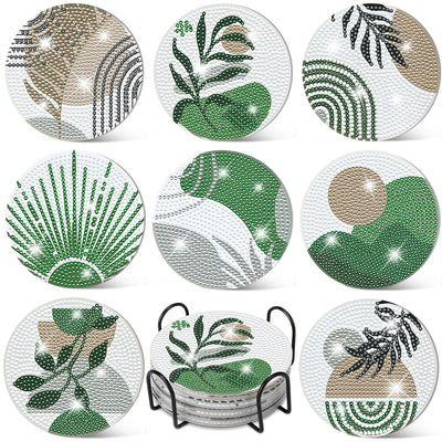 Ovveroche 8 Pcs Diamond Art Painting Coasters with Holder, Diamond Art Coasters Abstract Diamond Art Kits for Adults Beginner Craft Supplies