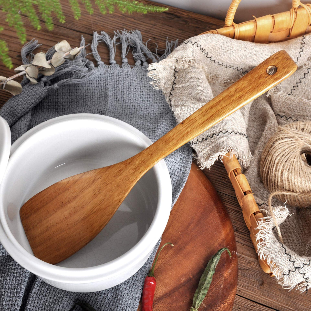 Wooden Spatula,Slotted Turner,Soup Ladle,Long Handle Utensils Set,Handmade for Kitchen Cookware (Wooden Utensil 4 Sets) FJNATINH