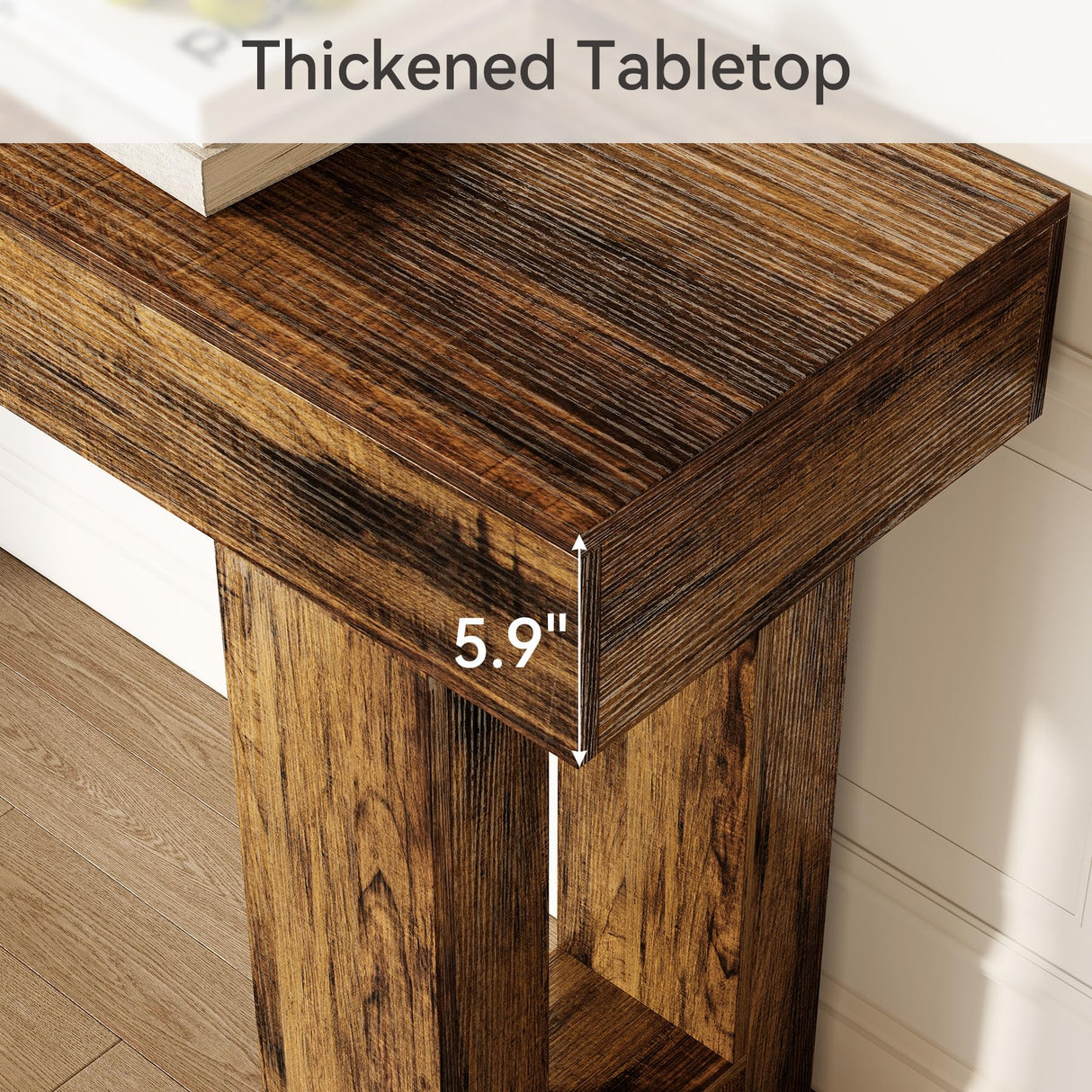 LITTLE TREE 63-Inch Long Console Tables for Entryway, Large Sofa Table Behind Couch, Wooden Entry Foyer Hallway Table, Industrial Console Sofa Tables for Living Room, Rustic Brown LITTLE TREE