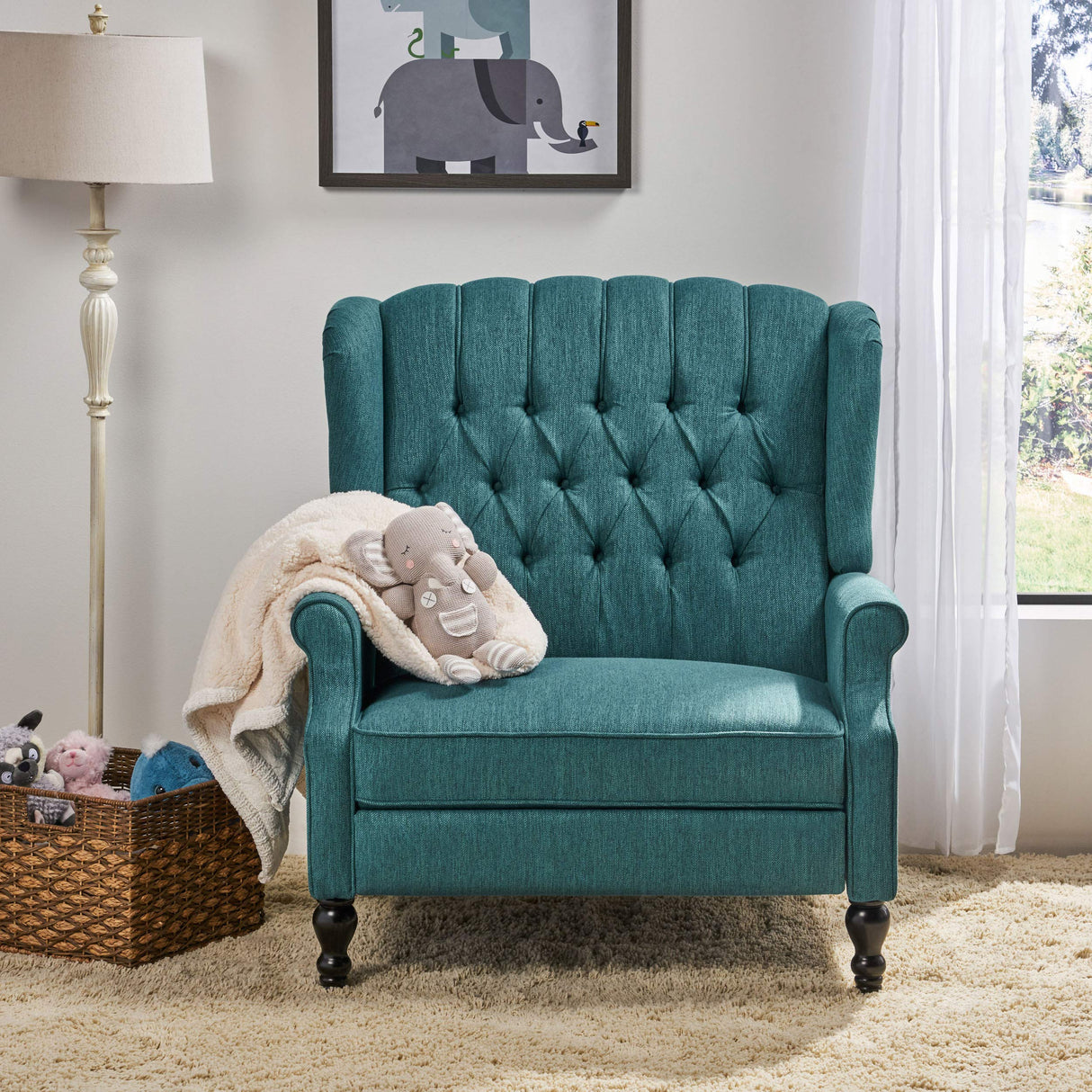 Christopher Knight Home Salome Push Back Recliner, Teal, Dark Brown 33.25D x 37.75W x 42.5H in GDFStudio