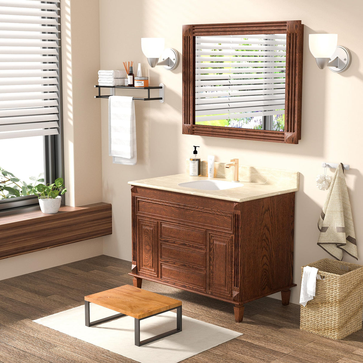 Solid Wooden Step Stool Heavy Duty, Portable Wood Step Stool Non-Slip, Lightweight Step Stool for Bed Easy Assembly, Bed Steps for High Beds for Adults, Holds Up to 350 lbs RORKEE