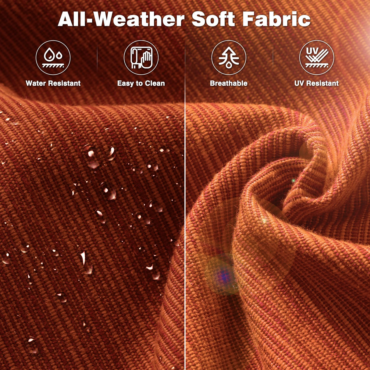 ovios Outdoor Furniture Set 9 Pieces Rocking Swivel Chairs High Back Wicker Rattan Sofa Couch with Square Propane Fire Pit Table, Patio Furniture Set, Brown Wicker, Orange Red ovios