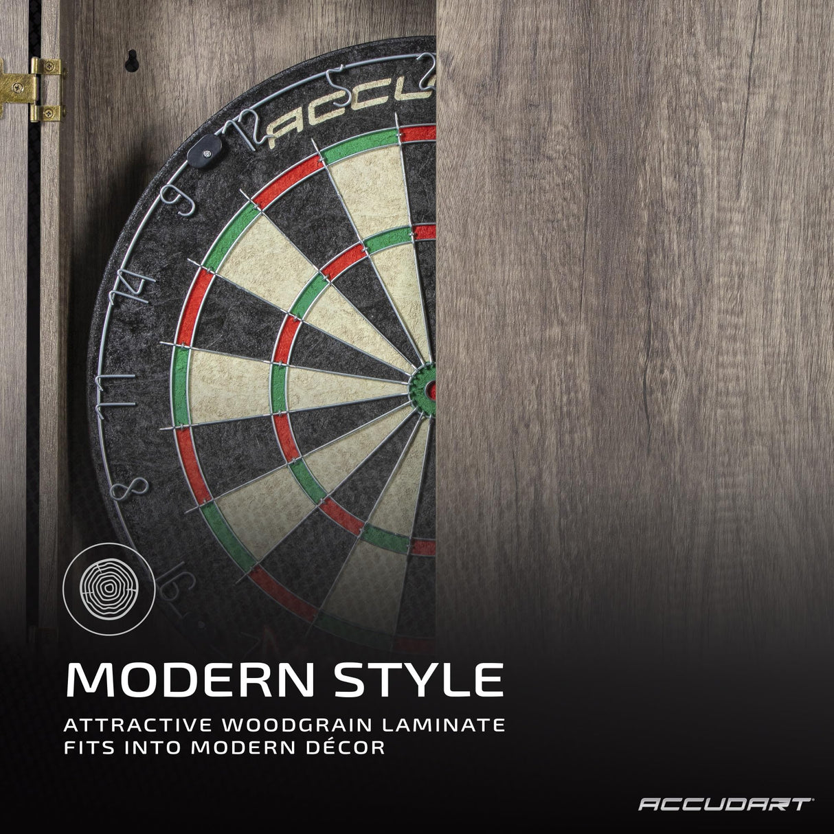 Accudart Match Pro Dartboard Cabinet Set - Official Size - Self Healing Sisal - Modern Style Woodgrain - Two Built-in Dartholders - LED Lighting - Includes Scoreboard, Chalk, Eraser, and Six Darts Accudart
