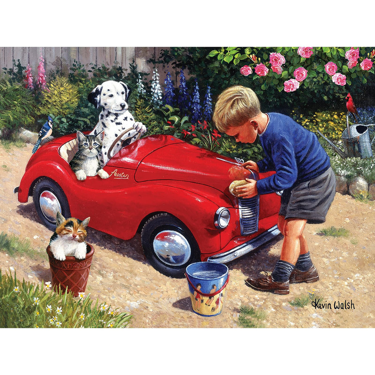 Bits and Pieces – Large 300 Piece Jigsaw Puzzle for Adults – Washing The Car - Adorable Cute Family Jigsaw Puzzle by Kevin Walsh, Completed Puzzle Size: 18" x 24" Bits and Pieces