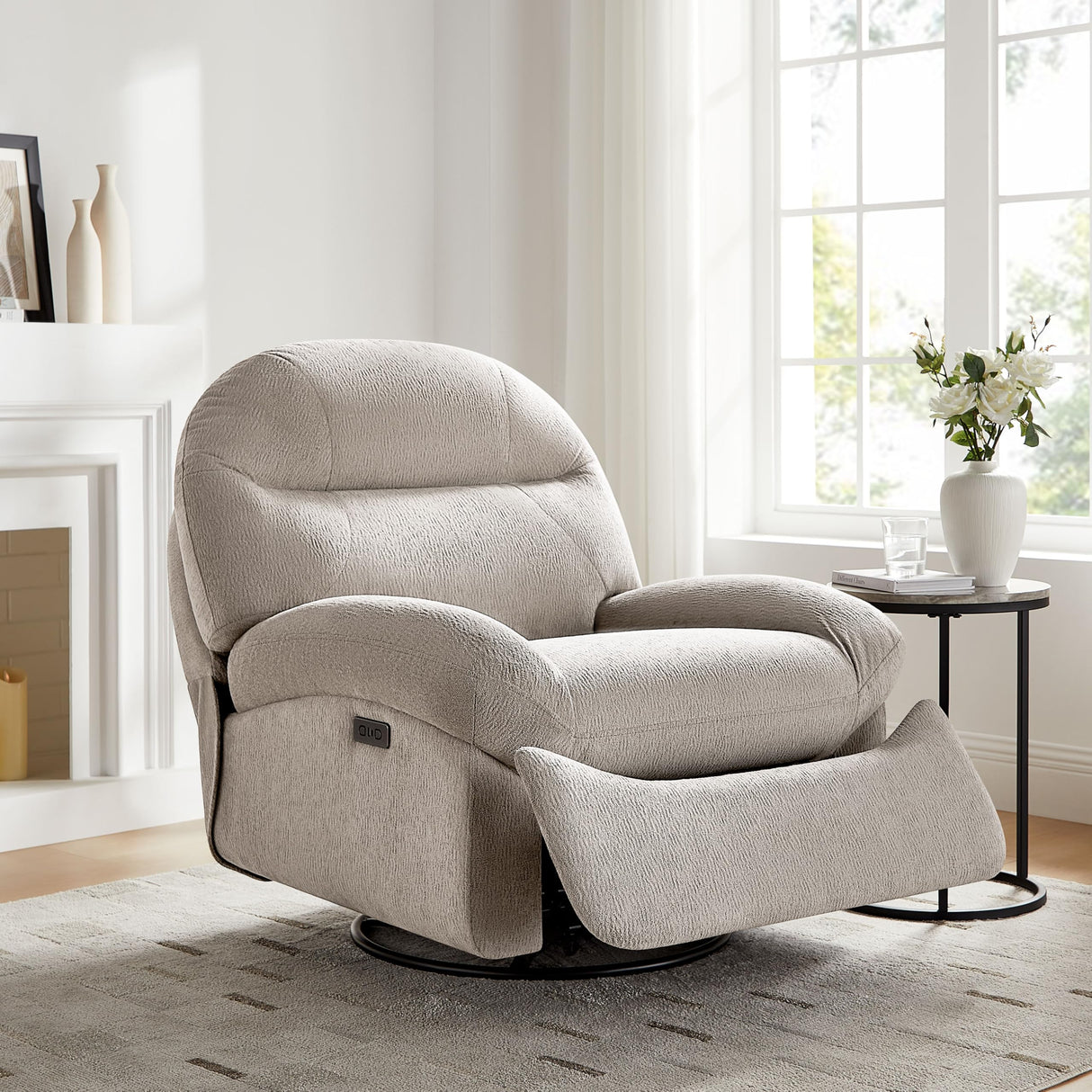 VANOMi Power Recliner Chair with USB & Type-C Charging, 270° Swivel Glider Rocker, Electric Nursery Recliner for Living Room, Bedroom, and Office, Light Gray VANOMi