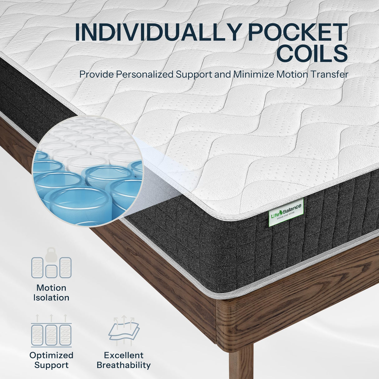 Hybrid Queen Mattress 10 Inch – Pressure Relief Made in USA Queen Bed Mattress in a Box with Pocketed Coils, Reinforced Edge Support, Medium Feel, CertiPUR-US Certified, Bed in a Box, CE-10-Q Life Balance