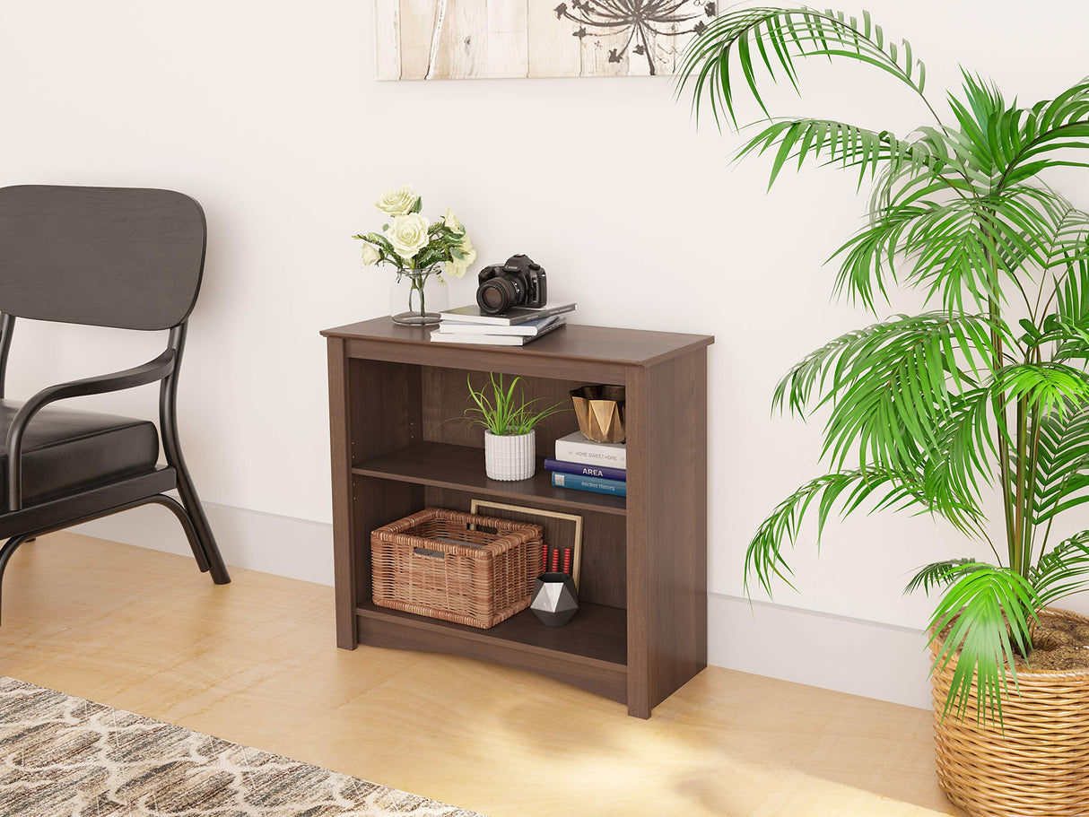 Prepac Sonoma 2-Tier Bookcase 29"H with 1 Adjustable Shelf, Espresso Storage Cabinet, Modern Display Cabinet, Bookshelf with Storage Shelves for Home Office, Living Room, Bedroom Organizer Prepac