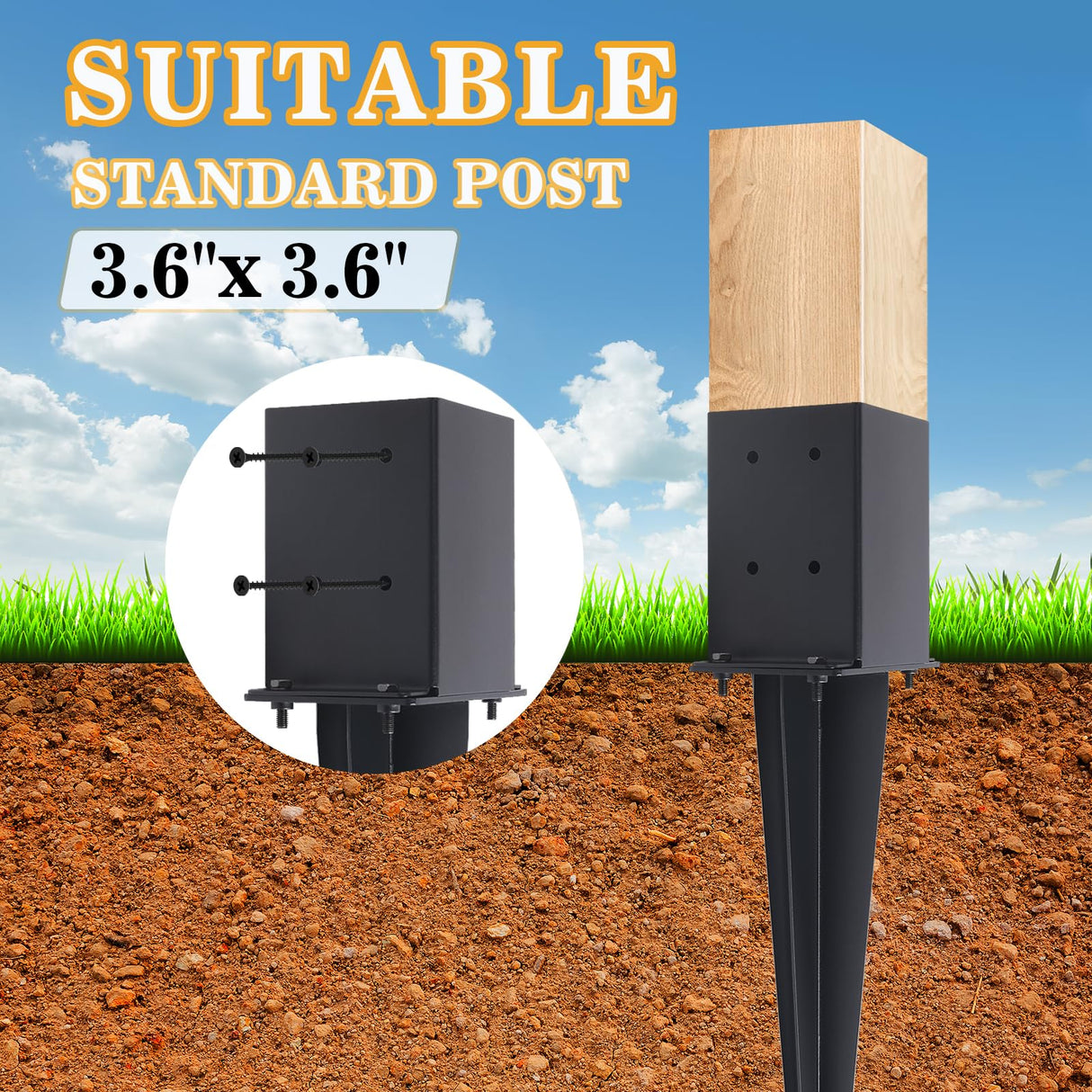 2 Pcs 4"x4" Fence Post Anchor Ground Spike,(Internal 3.6"x3.6"),Metal Post Stake Ground 22" with Black Powder-Coated,Fence Stakes Post Base for Deck,Fence,Porch,Railing,Mailbox CDFYJHFDQ
