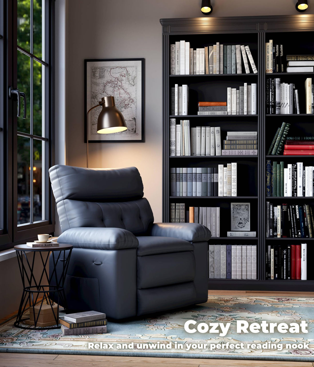 GarveeHome Oversized Wide Recliner Chair - Heat and Massage, Faux PU Leather Large Manual Recliner for Adults, Lazy Chair with 1.5X Sponge Comfort Arm and Back for Living Room, Bedroom GarveeHome