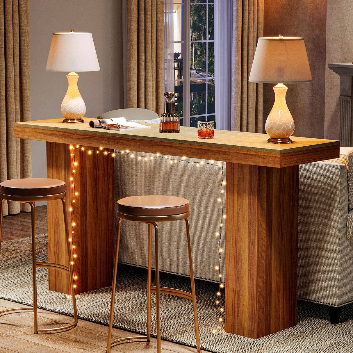 Tribesigns Long Bar Table, 62.9-Inch Rectangular Counter Height Pub Table for Kitchen Dining Room Tribesigns