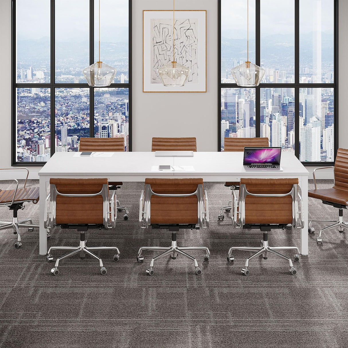 Tribesigns 6.5 FT Conference Room Table, 78.74" W x 27.56" D Large Office Conference Table, Modern Seminar Meeting Table for Boardroom. (Only Table) (White) Visit the Tribesigns Store