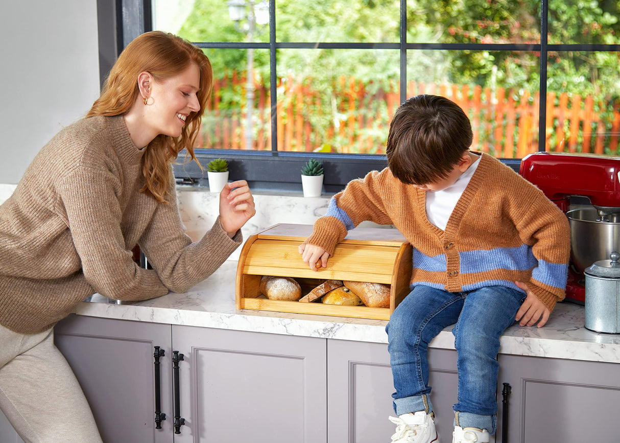 ROYALHOUSE Natural Bamboo Roll Top Bread Box Kitchen Food Storage - Assembly Required RoyalHouse