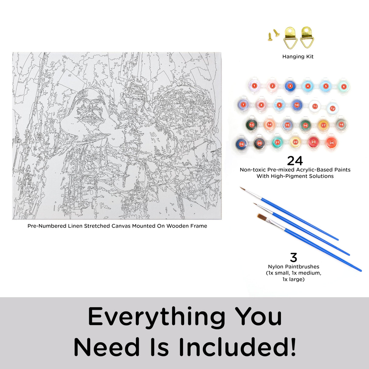 AQUARIUS Star Wars Darth Vader Art by Numbers Painting Kit (16 x 20 Stretched Canvas) 24 Paints, 3 Paint Brushes, Ready to Hang, Officially Licensed Star Wars Mandaalorian Collectible - 16x20 in AQUARIUS