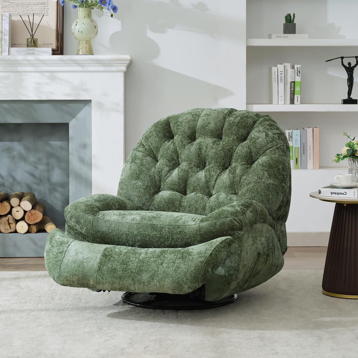 Immulize 360°Swivel Rocker Recliner Chair,Manual Rocker Recliner Chair with Phone Holder,Rocking Oversized Recliner,Large Recliner Glider Chair for Living Room,Bedroom,Chenille,Green Immulize