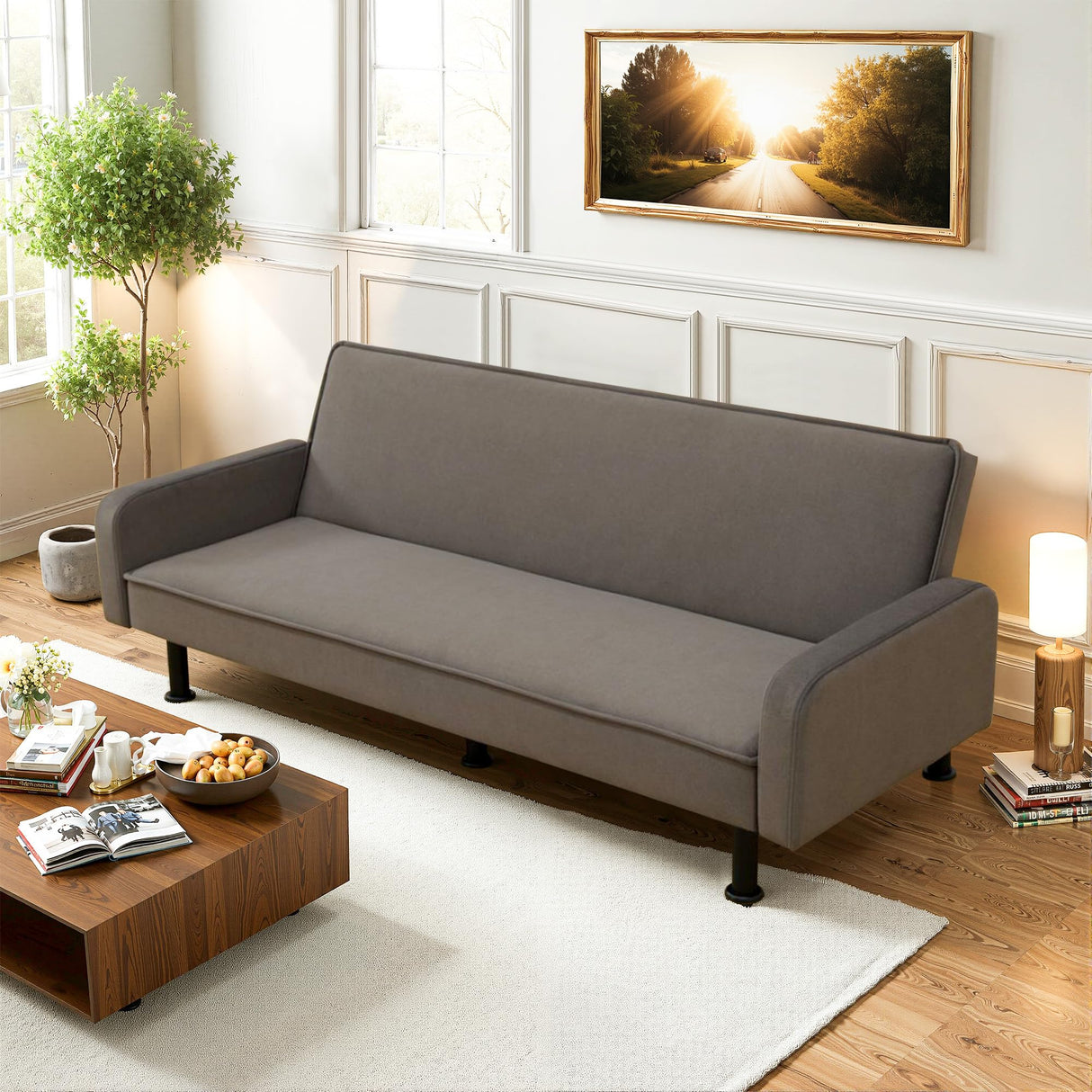 Nicbex Futon Sofa Bed Convertible Futon Sofa Couch Bed with Armrests,Sofa Converts into Sofa Bed, Upholstered Couch Sleeper, Folding Sofa Bed Futon Set for Living Room, Office, Apartment, Dark Grey NicBex