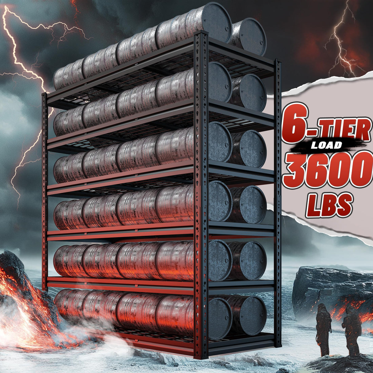 REIBII 48" W Garage Shelving 3600LBS Heavy Duty Storage Shelves, Adjustable 6 Tier Metal Shelves for Storage Rack Industrial Shelving, Garage Storage Shelf Unit, 48" W x 24" D x 78" H REIBII