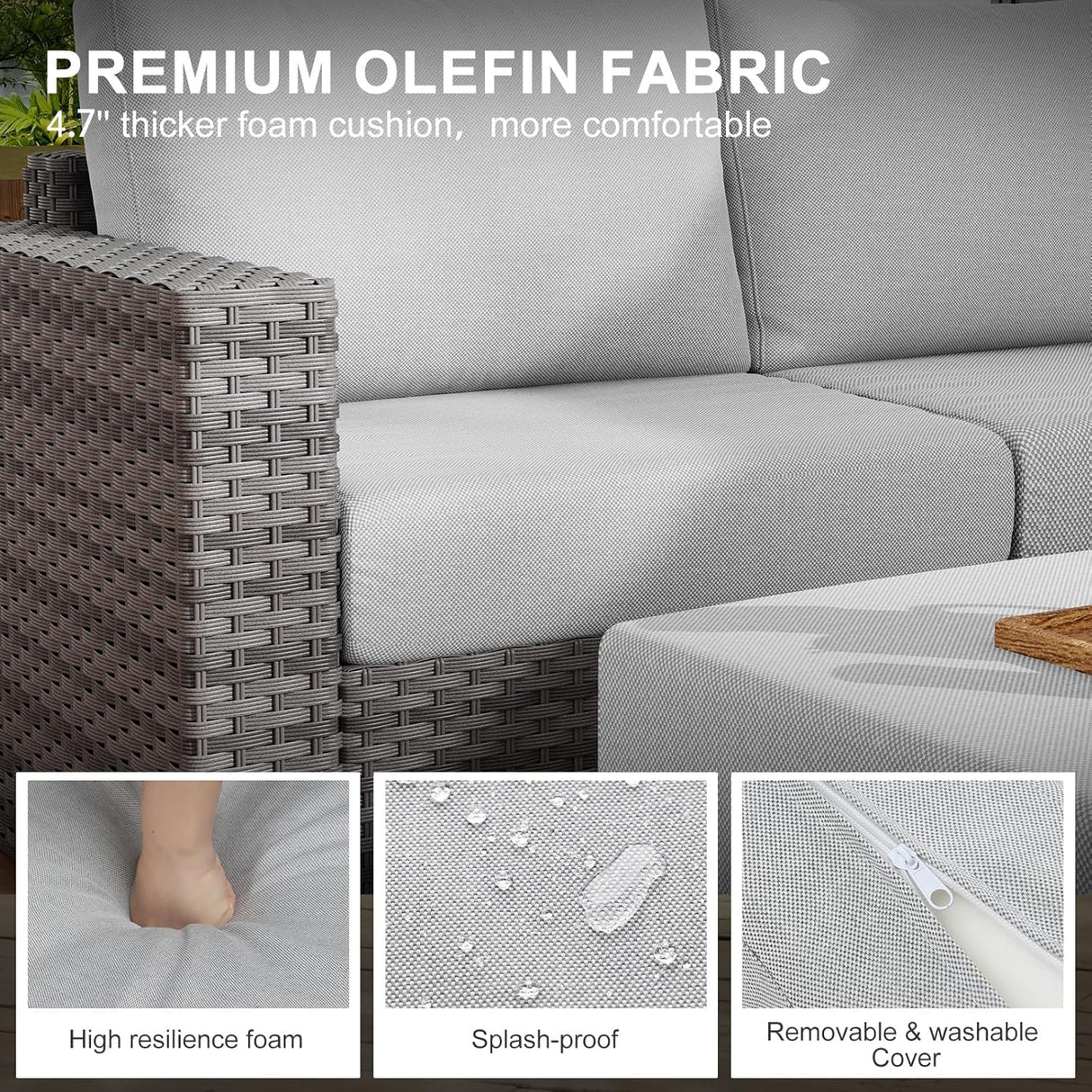 WELYAS Outdoor Patio Furniture Set with 44'' Fire Pit Table Sofa Chair Ottoman, 10 Pieces 9 Seat Oversize All Weather Rattan Classic Patio Conversation Sectional Set for Outside Porch Deck WELYAS