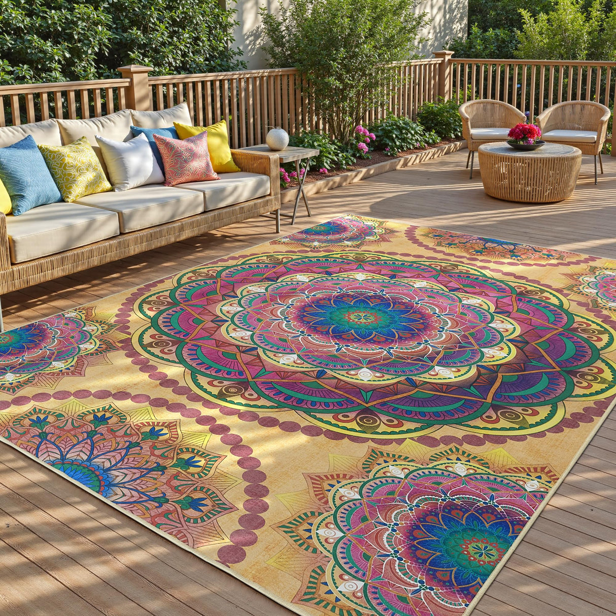 Arenarug Meditation Indoor Outdoor Rug 6x9 ft Mandala Pattern Rug Boho Style,Yoga Meditation Mat Picnic Rug for Patio Living Room Porch Garden Deck Backyard Easy to Clean Non Shedding Non-Slip Arenarug