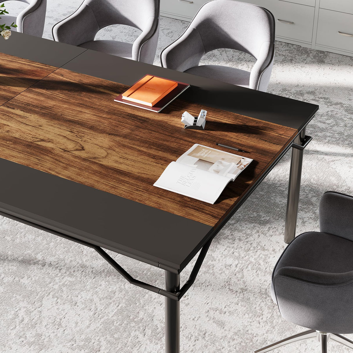 Tribesigns Conference Table, 78.7" W x 39.4" D Meeting Seminar Table, Large Rectangle Computer Desk, Boardroom Desk for Office Meeting Conference Room, Rustic Brown/Black Tribesigns