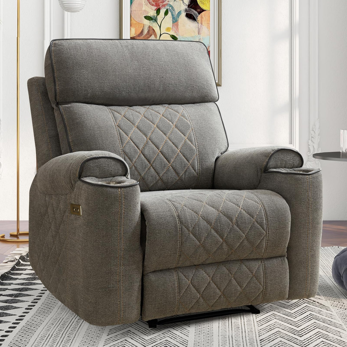 HAOMARKETS Electric Recliner Chair, Soft Fabric Power Recliners with Metal Cup Holders, Single Overstuffed Heavy Duty Reclining Sofa Chairs for Living Room Bedroom HAOMARKETS