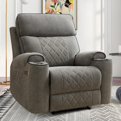 HAOMARKETS Electric Recliner Chair, Soft Fabric Power Recliners with Metal Cup Holders, Single Overstuffed Heavy Duty Reclining Sofa Chairs for Living Room Bedroom