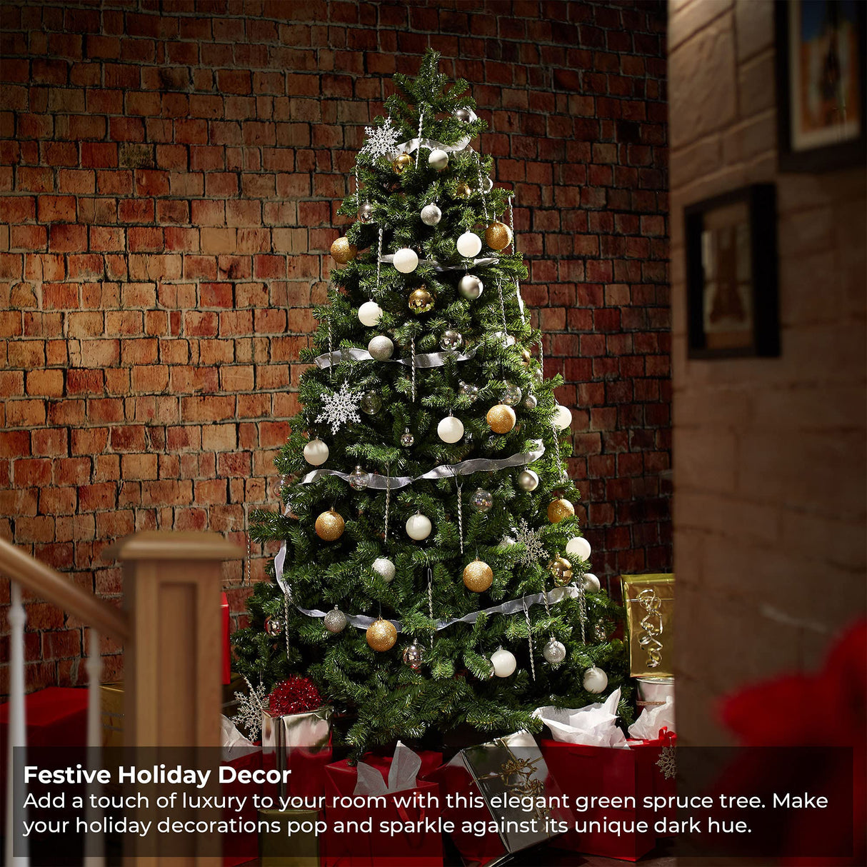 Casafield 9FT Realistic Green Spruce Artificial Holiday Christmas Tree with Sturdy Metal Stand Casafield