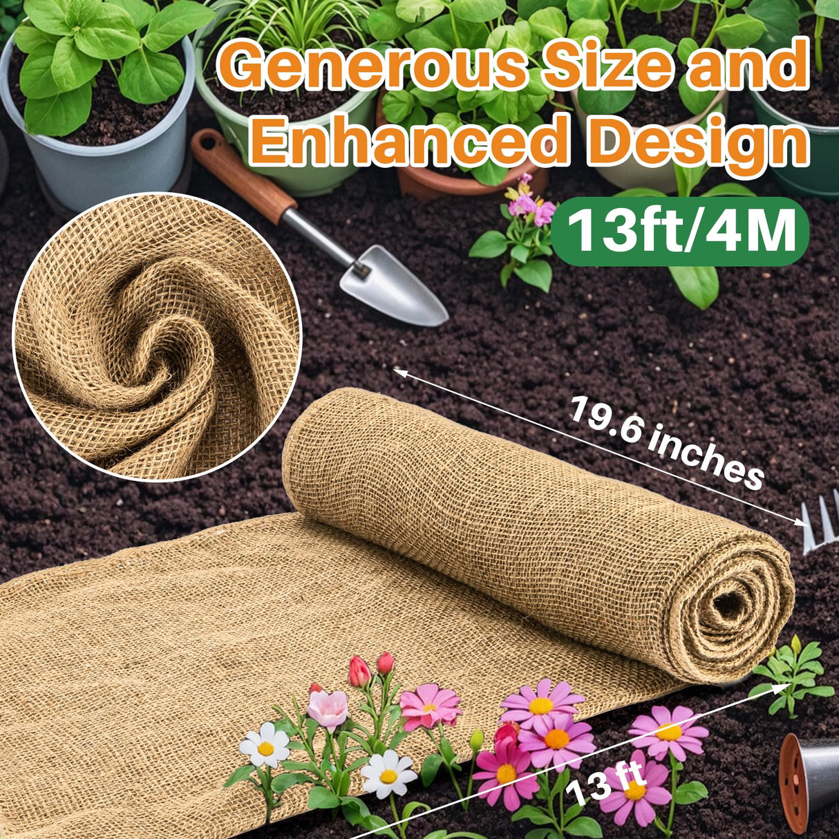 RAINFLOW 13 Ftx19.7 Burlap Roll - Garden Burlap Fabric Roll Burlap Boho Wedding Decor Jute Outdoor Fabric Weed Barrier Burlap Tree Trunk Wrap Farmhouse Table Decor for Crafts Gardening RAINFLOW