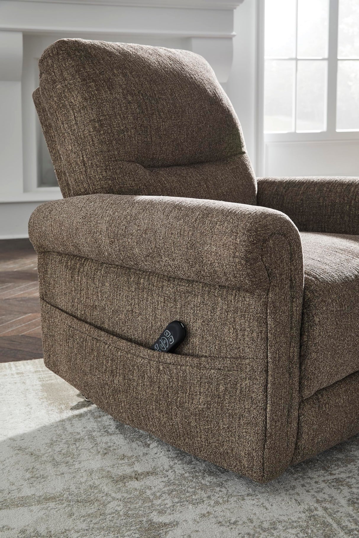 Signature Design by Ashley Aureta Classic Stain Resistant Power Lift Recliner with Side Pocket, Heat and Massage, Dark Brown Signature Design by Ashley