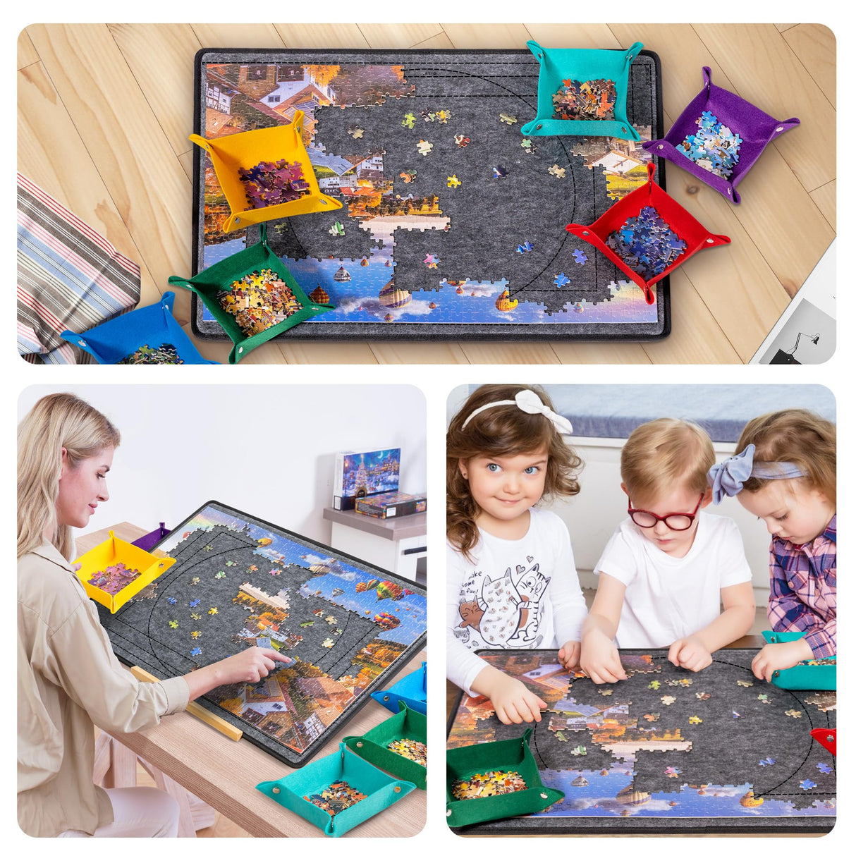 Becko US Jigsaw Puzzle Board with 6 Sorting Trays & Felt Cover, Foldable Puzzle Mat with Auxiliary Lines for Puzzle Storage Saver, Lightweight & Portable, for 1000 750 500 Piece Jigsaws Puzzles Becko US