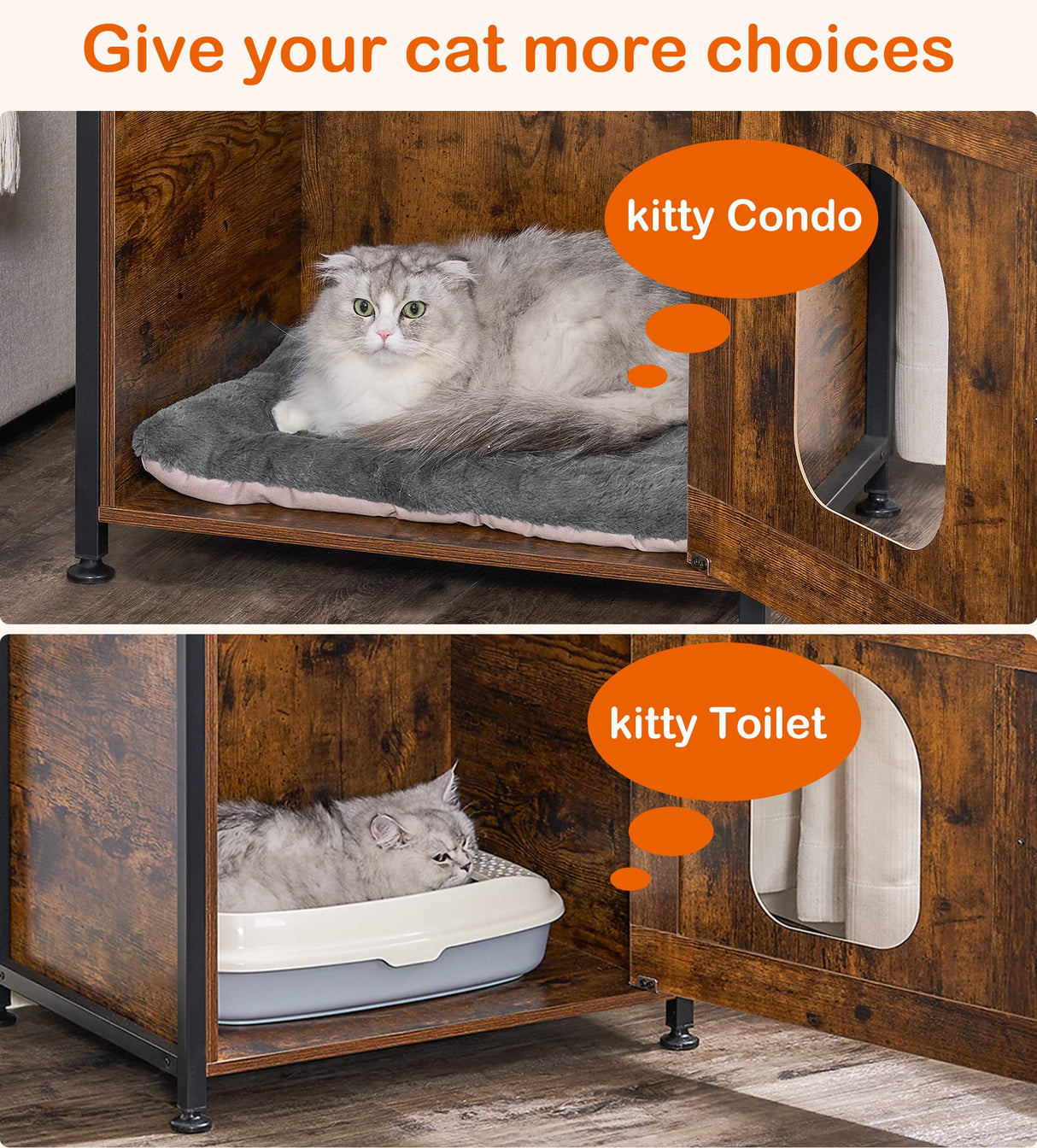 BEWISHOME Cat Litter Box Enclosure Furniture, Hidden Litter Box Furniture for Living Room, Large Cat Furniture with 4 Tier Shelves and Door, Rusitc Brown, CMW06Z BEWISHOME