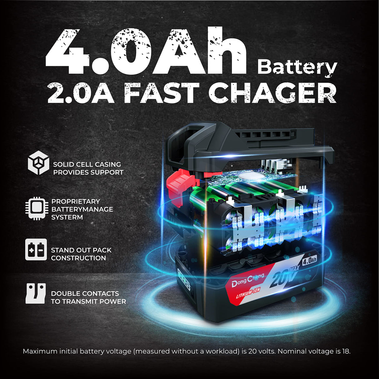 DongCheng 20V Max Brushless Rotary Hammer Drill Kit,4.0Ah Battery & Charger,7/8" SDS-Plus,2.1J Impact Energy, Cordless Demolition drill for Concrete1400RPM, 4 Application Modes,360° Adjustable Handle Dong Cheng