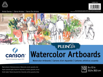 Canson Artist Series Plein Air Watercolor Paper, Fold Over Art Board, 9x12 inches, 10 Sheets - Artist Paper for Adults and Students - Watercolors, Mixed Media, Markers and Art Journaling