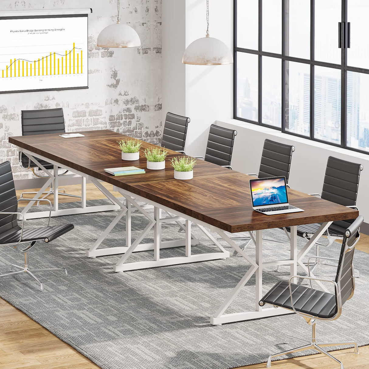 Tribesigns 6FT Conference Table, 70.86 L x 31.49 W x 29.52 H Inches Rectangle Meeting Room Table, Rustic Wood Seminar Table Executive Desk for Office, Conference Room(Brown/White) Tribesigns