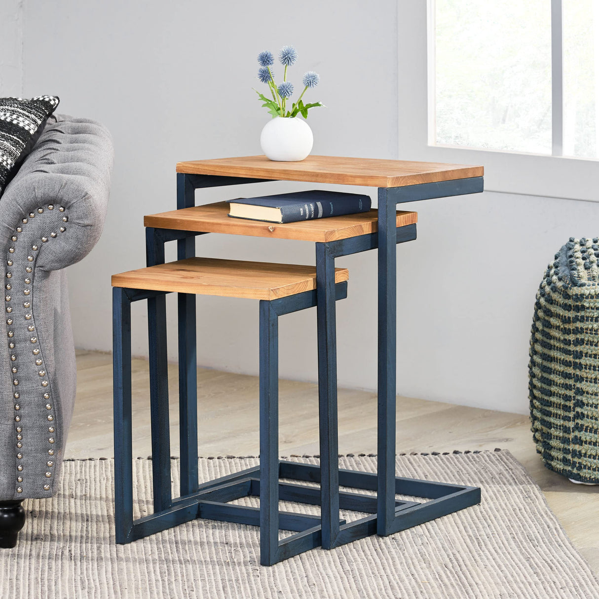 Christopher Knight Home Savannah Fir Wood and Iron Nesting Side Tables (Set of 3) - Antique Brown Christopher Knight Home