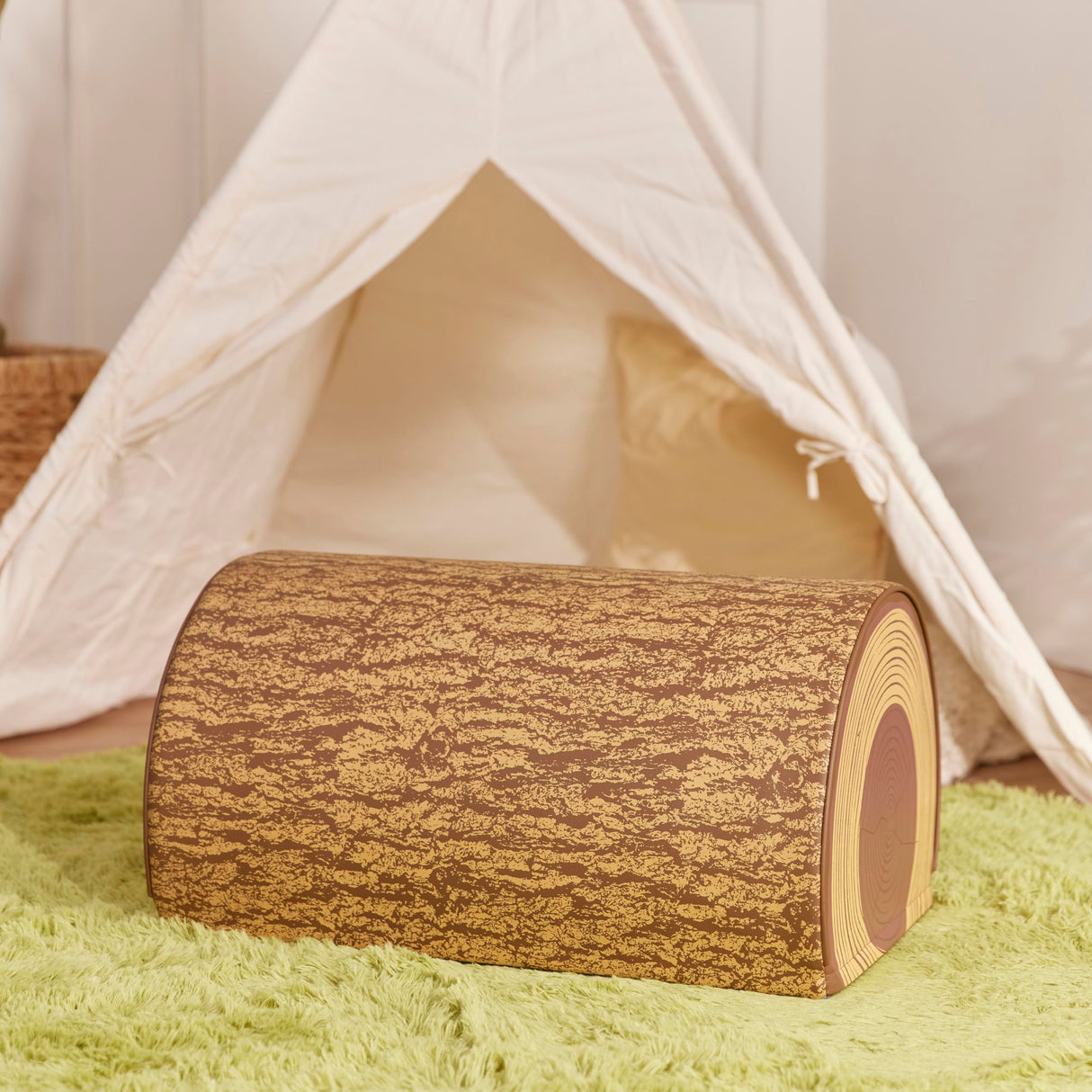 ECR4Kids SoftZone Tree Log Half Seat, 12in, Kids Bench, Chocolate ECR4Kids