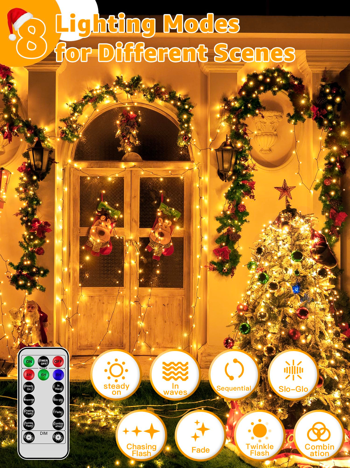 BrightChristmas 1000 LED 328 FT Christmas Lights, Waterproof Outdoor String Lights with Remote and Timer, Christmas Tree Lights with 8 Modes Dimmable, Fairy Lights for Holiday Decor (Warm White) BrightChristmas