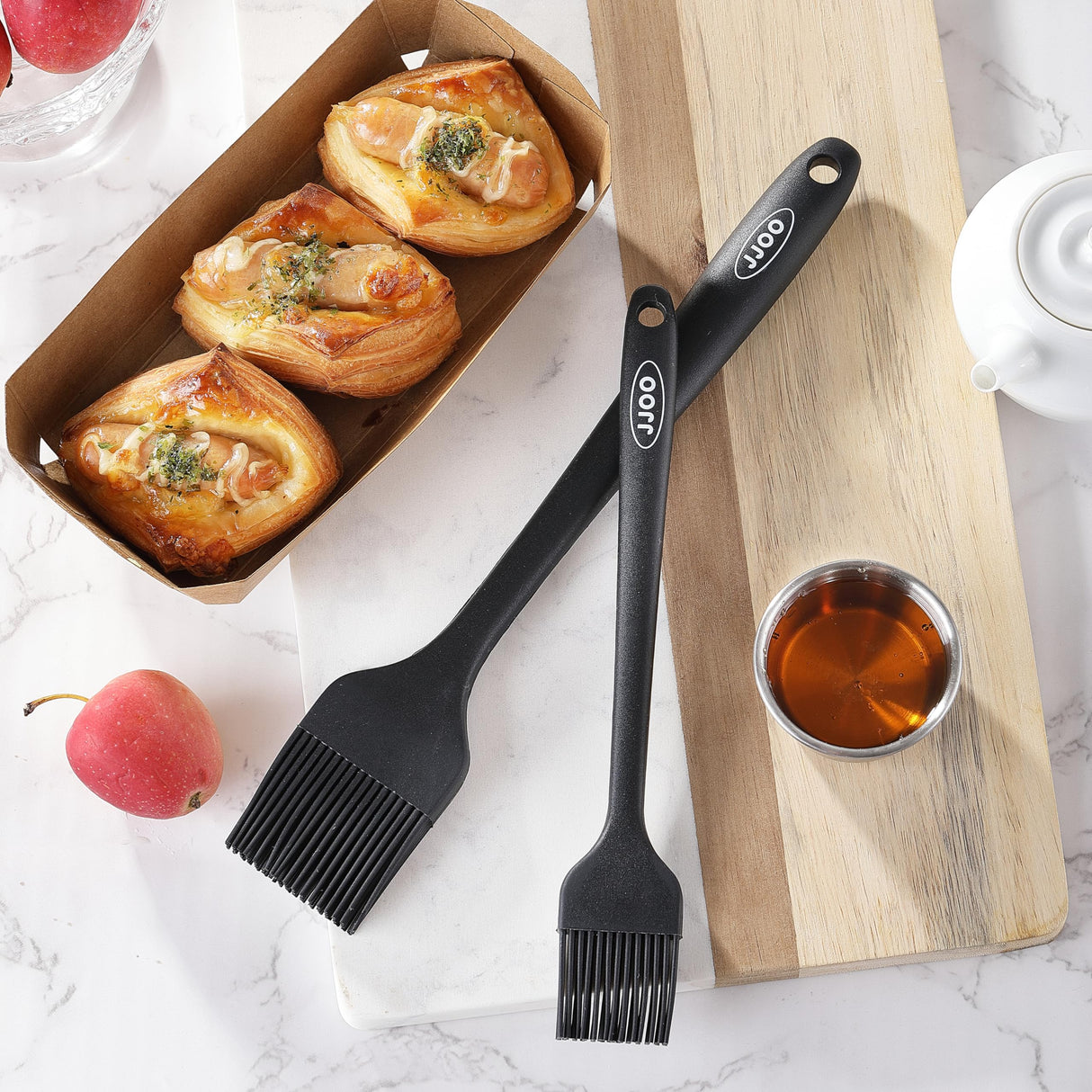 2PCS Silicone Basting Pastry Brush, JJOO Heat Resistant Food Cooking Brush for Oil, Sauce, Baking, BBQ and Grill, BPA Free, Dishwasher Safe (2Pack, Black) JJOO