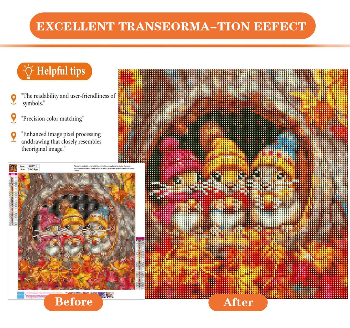 igoodom Diamond Art Kits for Adults, Fall Diamond Painting Kit, Full Drill Round Autumn Diamond Art Kits, DIY Gem Art and Crafts for Home Wall Decor Gift 14x14inch igoodom