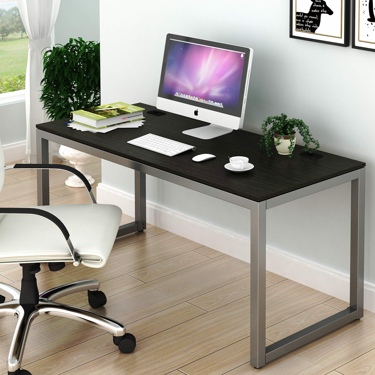 SHW Home Office 55-Inch Large Computer Desk, Espresso SHW