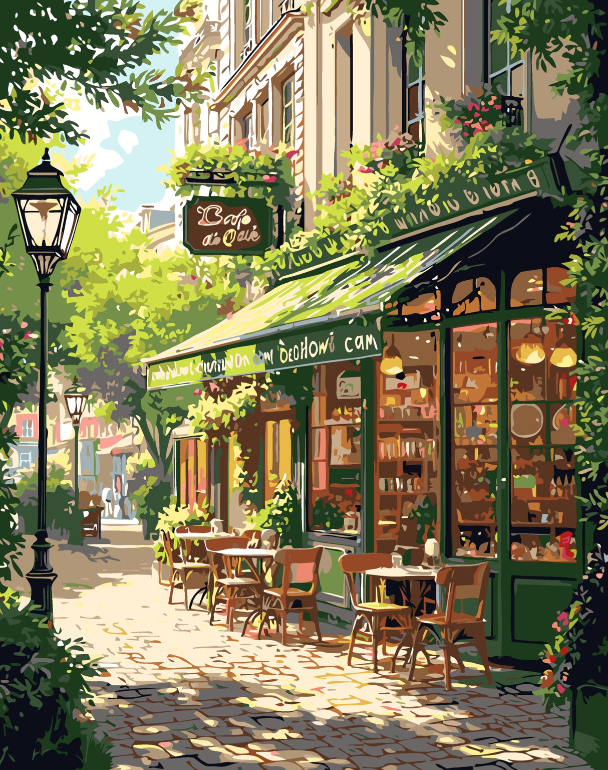 Mrnsiet Paint by Numbers Kit for Adults, Easy Street Cafe Adult Paint by Number Kits on Canvas, Spring Scene DIY Acrylic Oil Number Painting Kits for Home Wall Decor Gift 16x20 Inch Mrnsiet