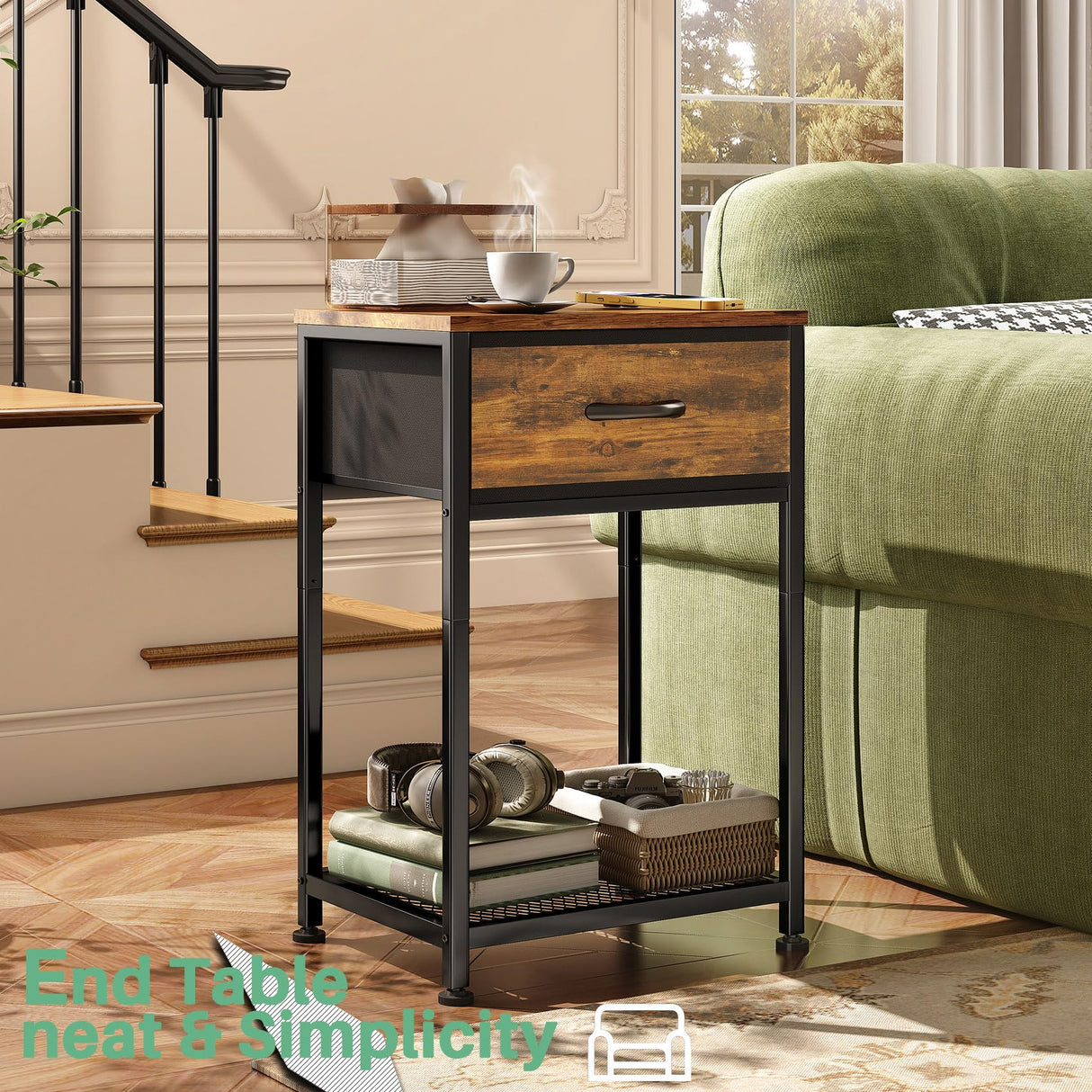 Kitstorack Night Stands Set of 2,End Tables with Drawer for Bedroom Side Table for Home, Small End Table Brown Wood Night Stand Bedroom Nightstands Bedside Table Set of 2 Bedroom Furniture Kitstorack