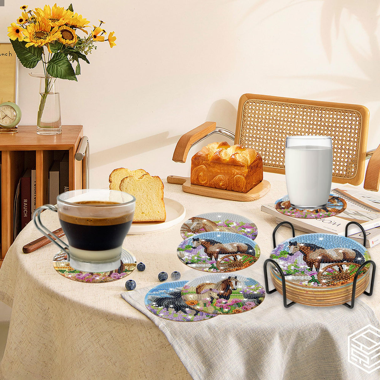 Spring Horse Diamond Art Coasters: 8 Pcs Standing Horse Diamond Painting Coasters with Holder, DIY Crafts Kit for Adults Beginners Home Decor Gifts CRASHOT