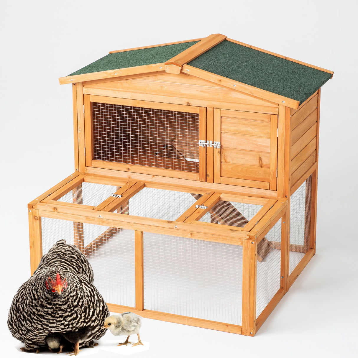TAKUKA Outdoor Mobile Wooden Chicken Coop with Run, Small Animals Rabbit Hutch with Nest Box, 2 Story Duck Cage Hutch with Weatherproof for Backyard (43W*38D*39H) TAKUKA