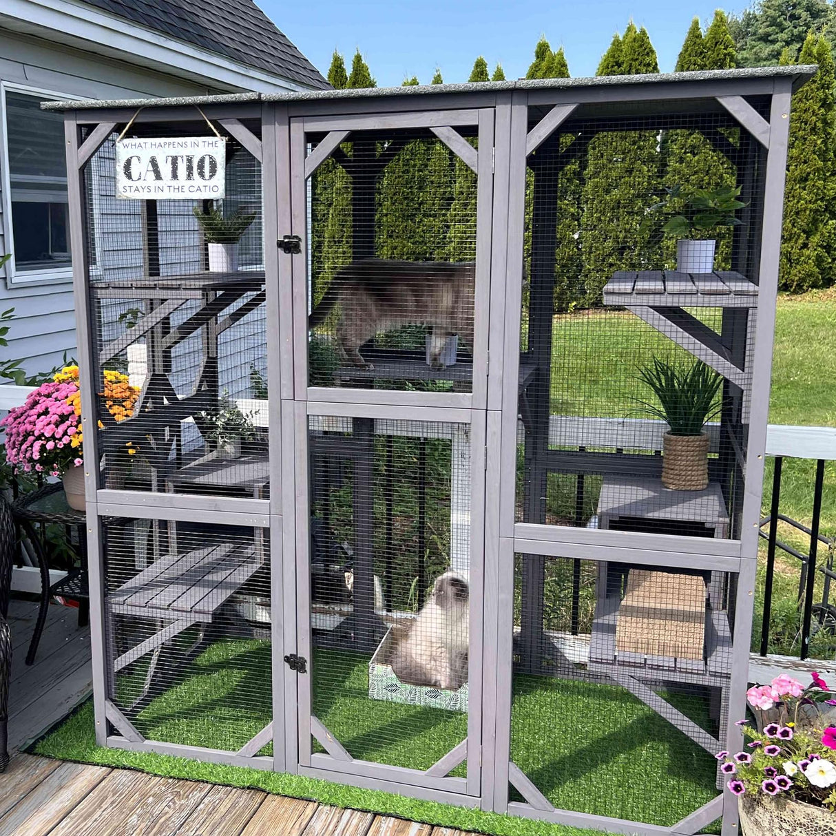 Cat Enclosure Outdoor Catios Indoor Wooden Kitty House Cat Cage with Resting Boxes, Platforms,Waterproof Roof GUTINNEEN