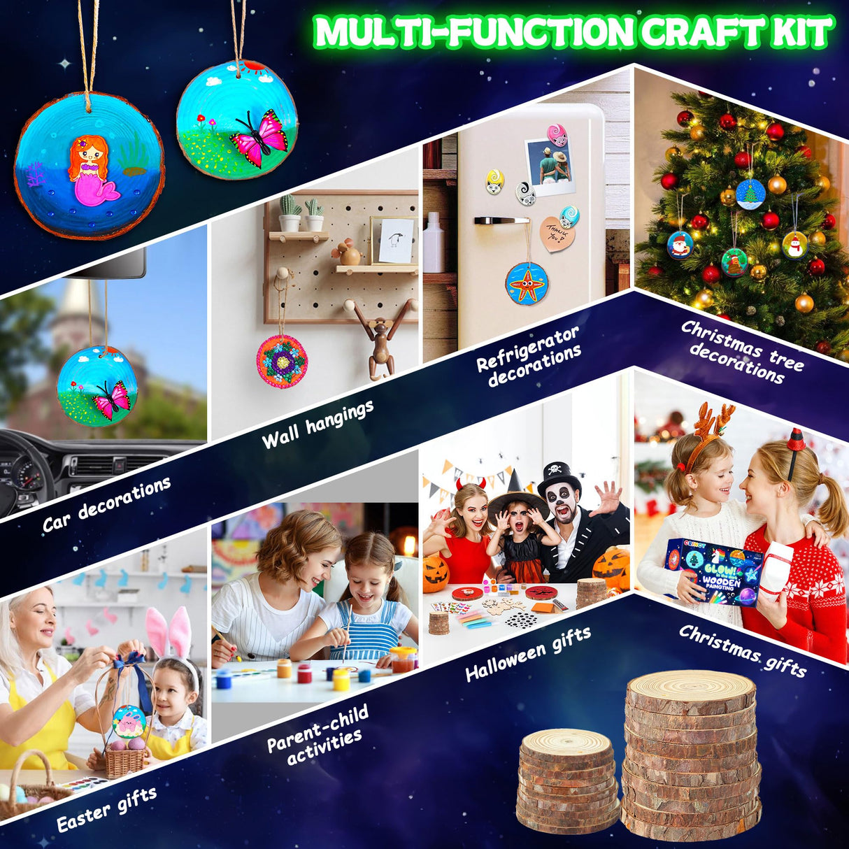 Crincy Kids Wooden Painting Kit, Glow in The Dark Paint Kit, Arts and Crafts Birthday Party Gifts for Kids Ages 8-12, Creative Art & Craft Activity Kits Toys for Boys Girls 6 7 8 9 10 12 Year Old Crincy