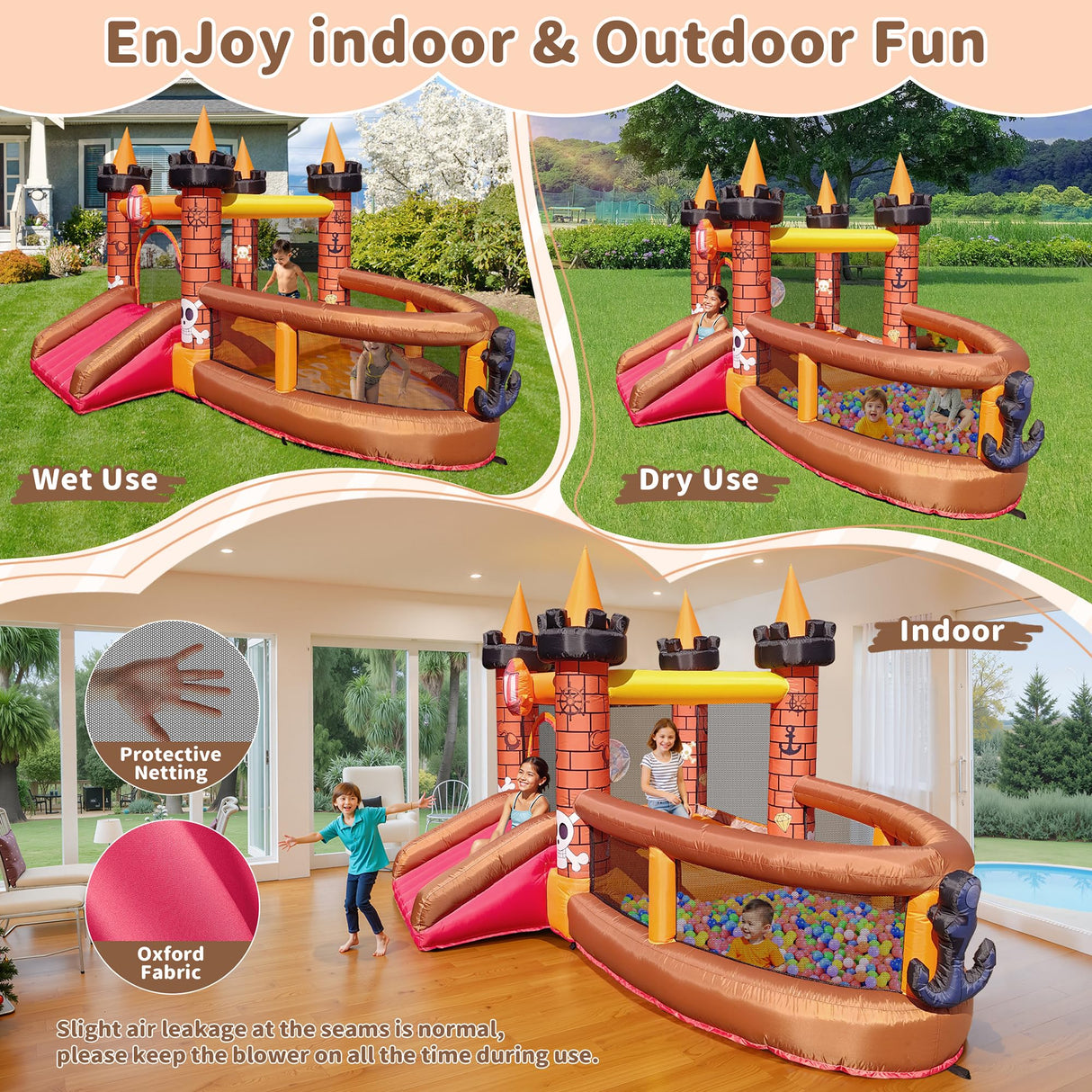 Inflatable Bounce House for Kid 3-8: Jump Bouncy House Castle with Slide - Blow Up Bouncer with 480W Blower for Toddler Outdoor Indoor Play TOAOB